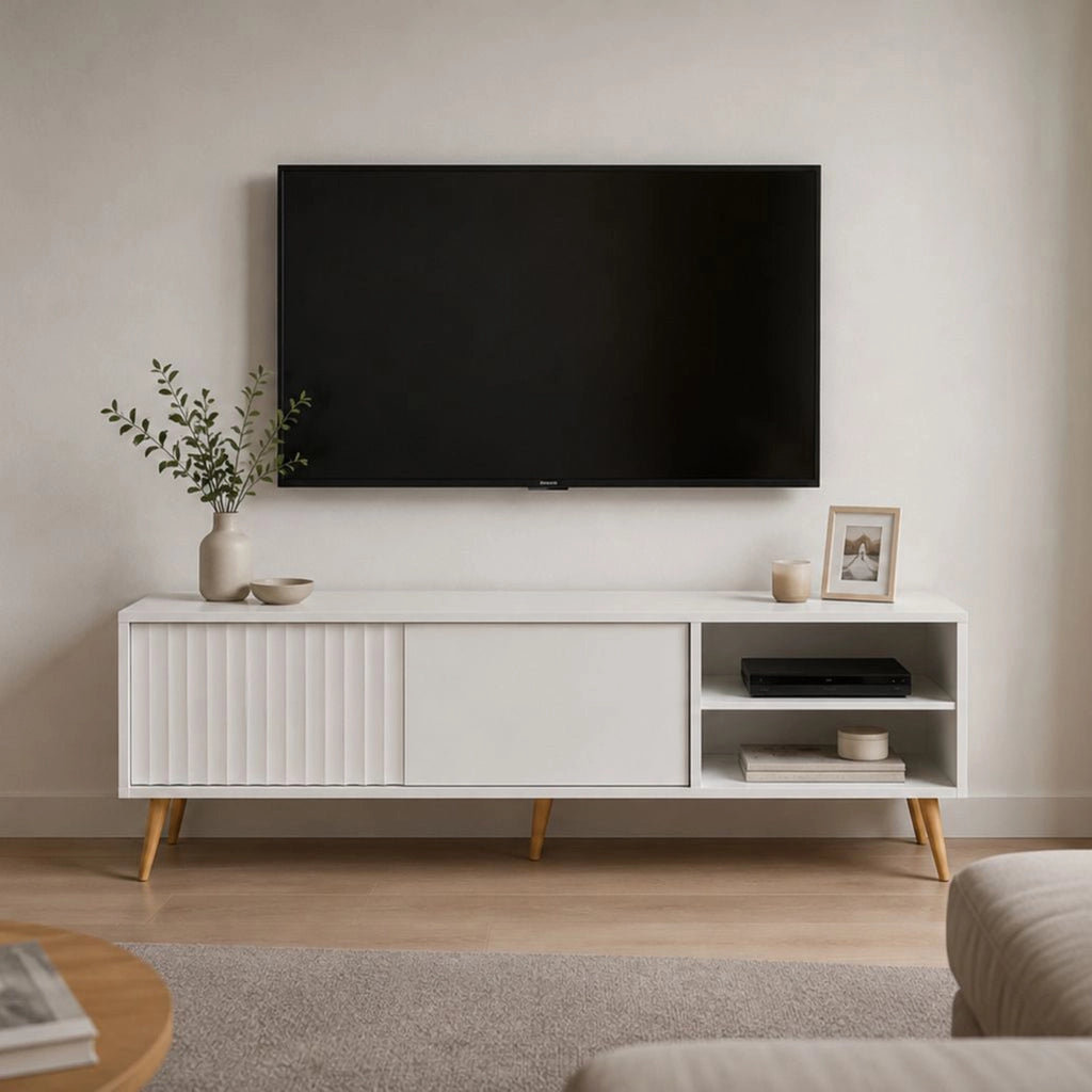 Lilemi, Mobile Porta tv 2 Ripiani, 135x40x48h cm Bianco
