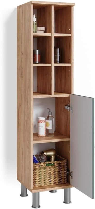 Mobiletto bagno Fynn, Verde, 30 x 130.6 cm porta grande, per la conservazione di accessori da bagno e combinazione con Fynn