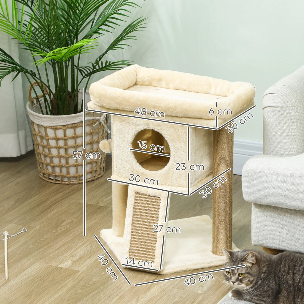 Albero tiragraffi per gatti con tappeto di juta, piattaforma, palla ¨C zephmum ¨C beige, 40x40x57 cm