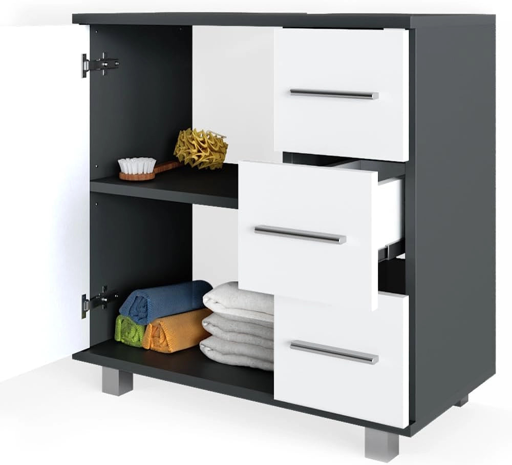 Set mobili bagno Ilias, Antracite, 60 cm, composto da specchio da bagno e mobile sottolavabo