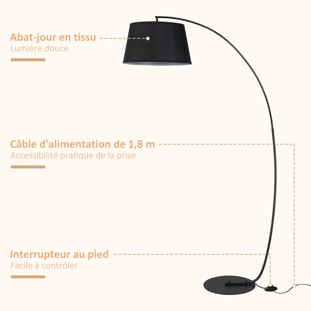Lampada ad arco da terra ¨C Xylo ¨C metallo nero lino design moderno