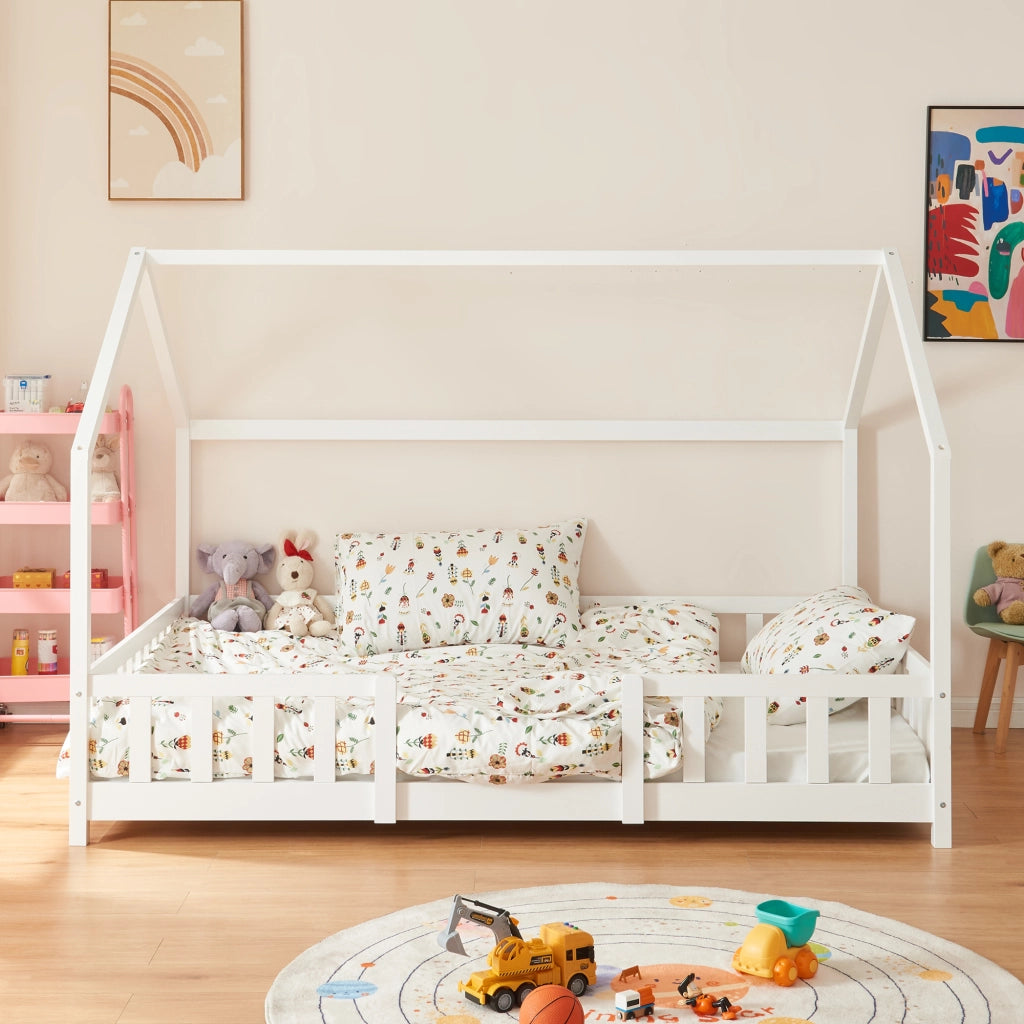 Letto per Cameretta Sisimiut a Forma di Casetta con Materasso 140x200 cm Bianco [en.casa] [neu.haus]