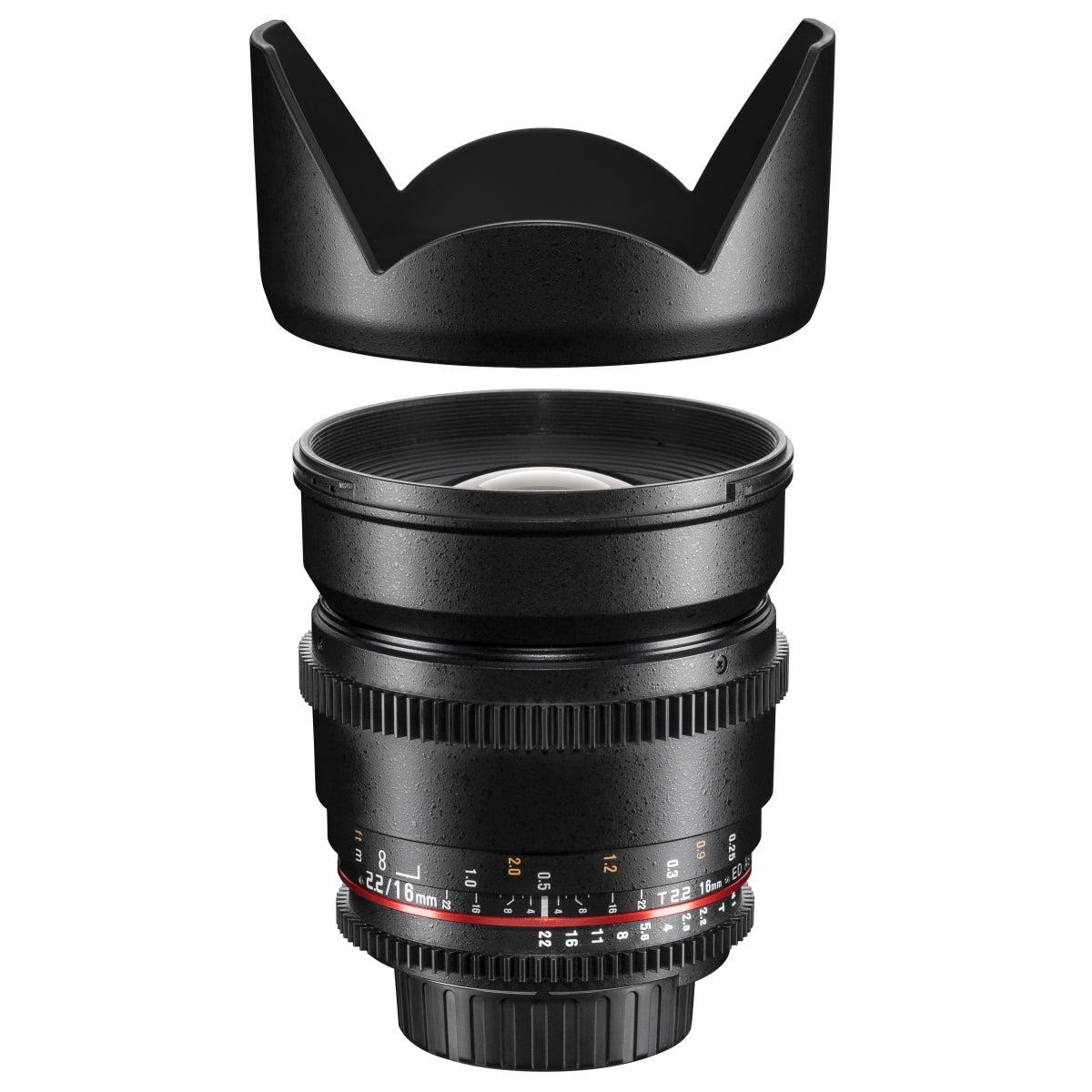 Obiettivo grandangolare video e foto 16mm 1:2.2 VCSC (filettatura filtro 77mm, paraluce, ghiera ingranaggi, apertura e messa a fuoco stepless) compatibile con baionetta Sony E nero