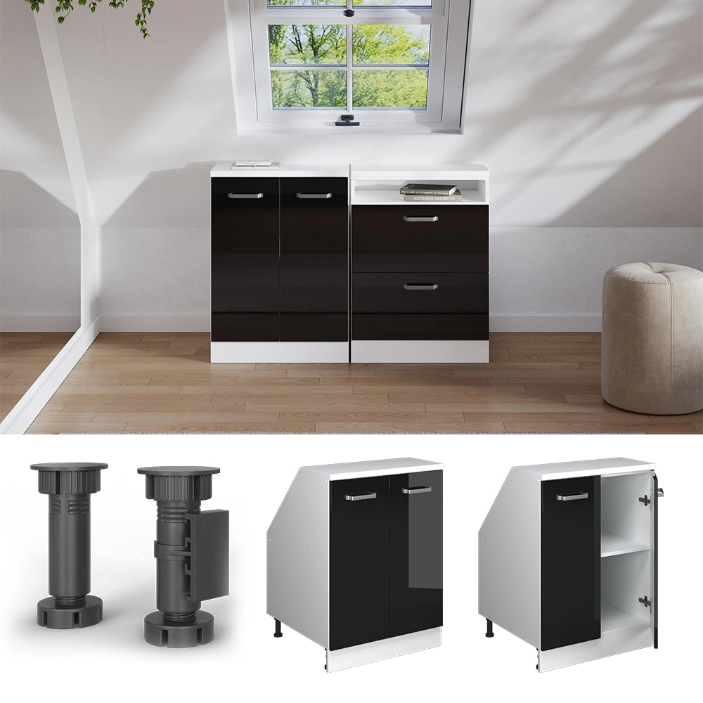 Mobile sottotetto Rion Nero lucido/Bianco 60 x 83.8 cm con 2 porte, carcassa 60 cm profondità Vicco
