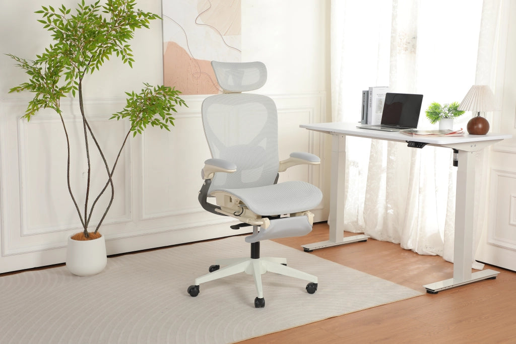 Sedia da ufficio ergonomica pieghevole in mesh con poggiatesta 3D e supporto lombare grigio 65 × 58,5 × 52,5 cm