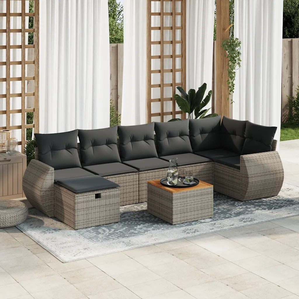 Set Divano da Giardino 8 pz con Cuscini Grigio in Polyrattan 3325854