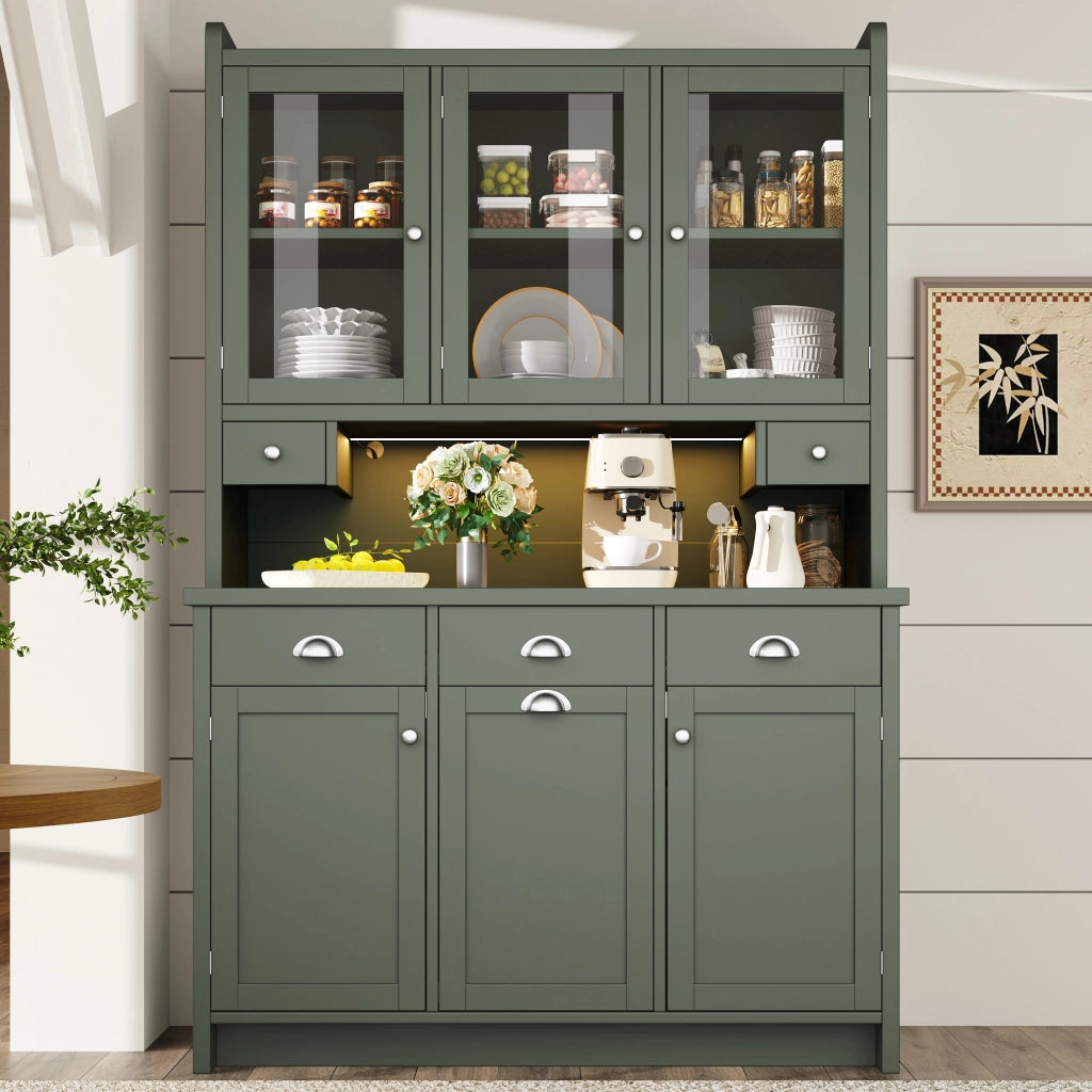 Mobile Cucina con LED e Vetro ¨C MINIMAL ¨C Verde, 180x120 cm, 3 Ante