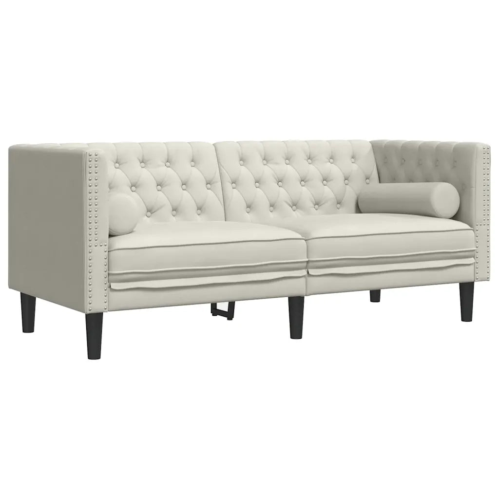 Set Divani Chesterfield 2pz con Cuscini Crema Velluto
