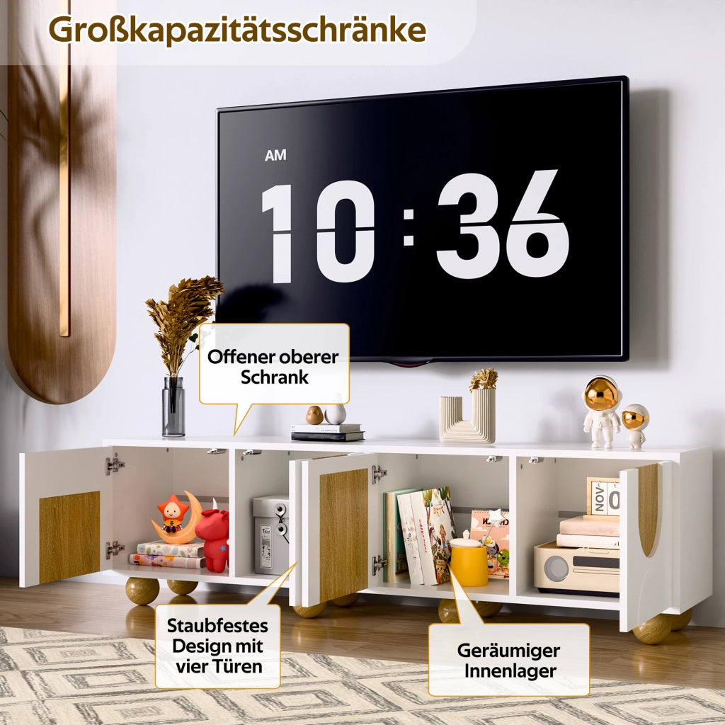 Mobile TV con 4 Ante e 4 Scomparti; Stile Moderno; in MDF; 175??38??50 cm; Naturale e Bianco
