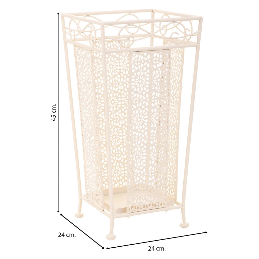 Portaombrelli quadrato in ferro battuto bianco 24x24x45h cm