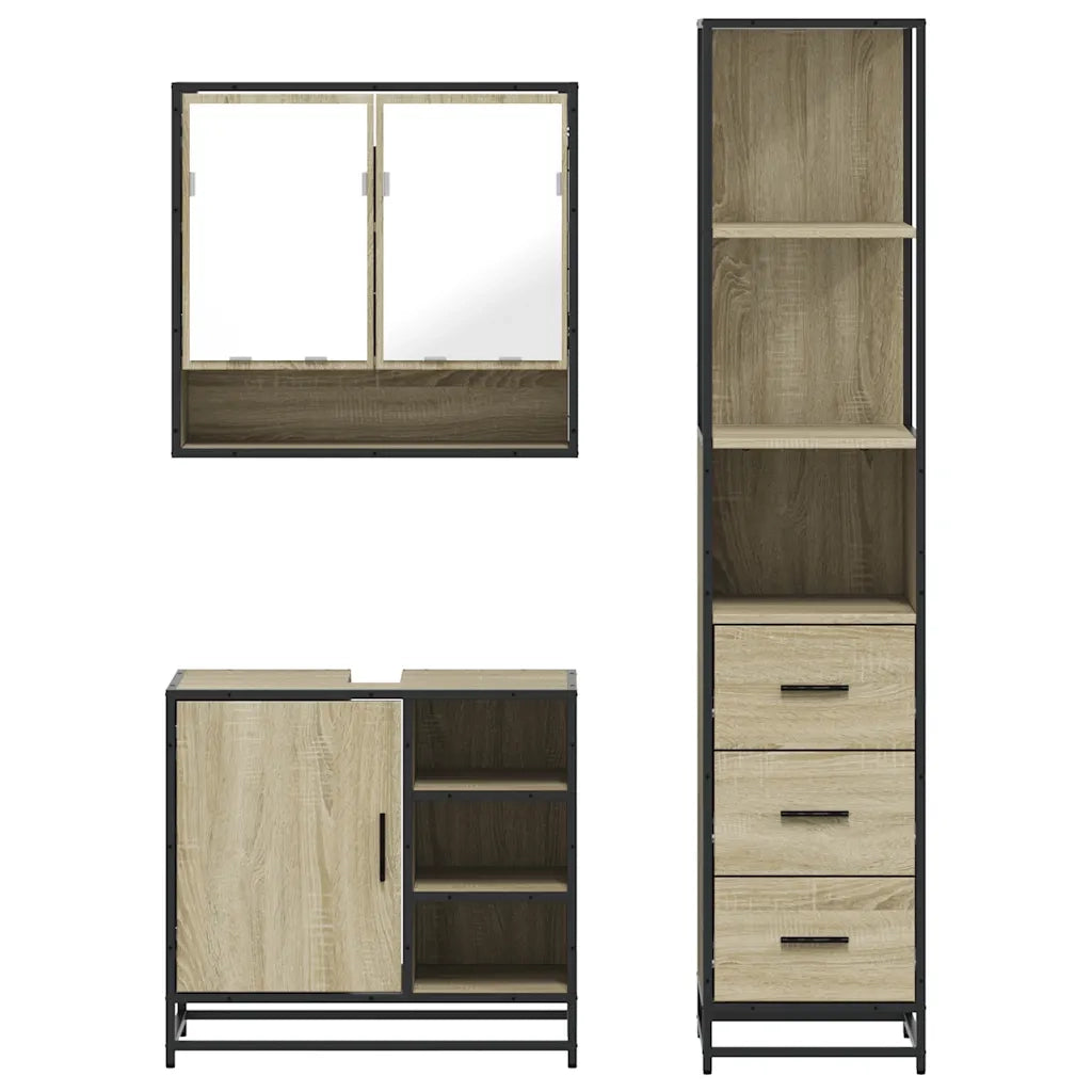 Set Mobili da Bagno 3 pz Rovere Sonoma in Legno Multistrato