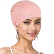 Cappello per donna, testa antiscivolo morbido, cappuccio elastico, respirante, cappello pieghettato per quattro stagioni, Rosa chiaro