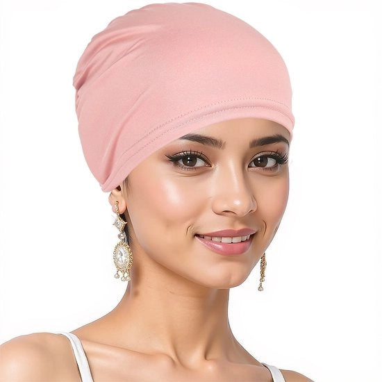 Cappello per donna, testa antiscivolo morbido, cappuccio elastico, respirante, cappello pieghettato per quattro stagioni, Rosa chiaro