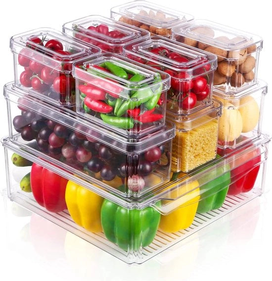 Organizzatore del frigorifero - Contenitore di conservazione - Scatole del frigorifero - Box di archiviazione durature - Organizzatore della cucina - Scatole di archiviazione - Qualità premium