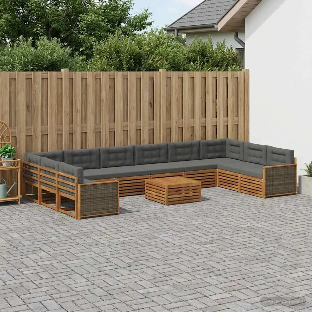 Set divani con cuscino 11 pcs Legno di Acacia Massello