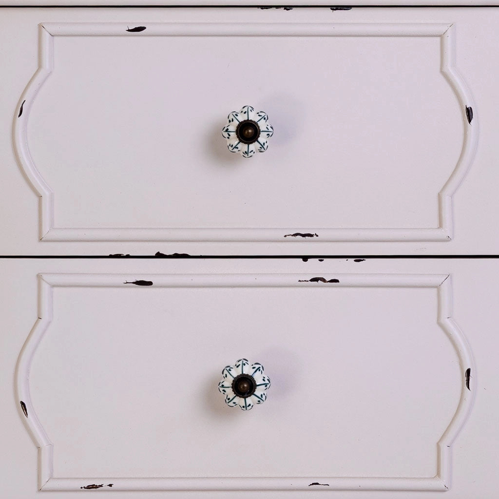 Tavolino in legno bianco invecchiato con 2 cassetti 50x36x55h cm