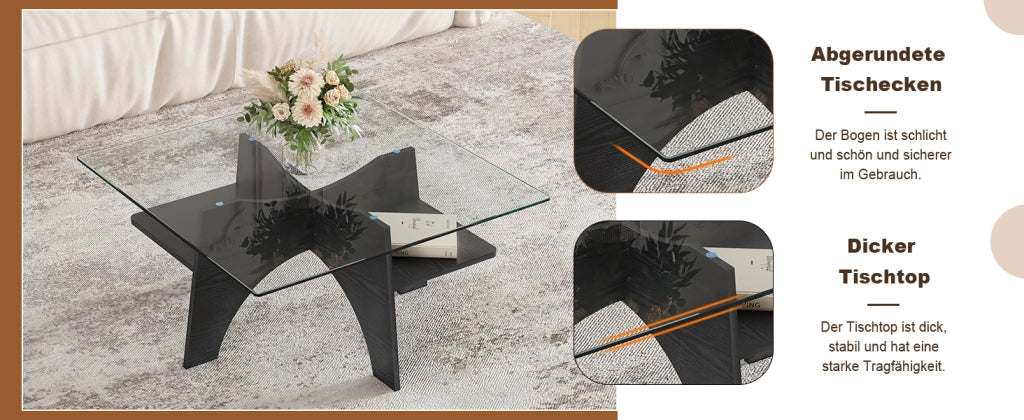 TAVOLINO quadrato 80x80 cm in vetro di sicurezza e MDF nero