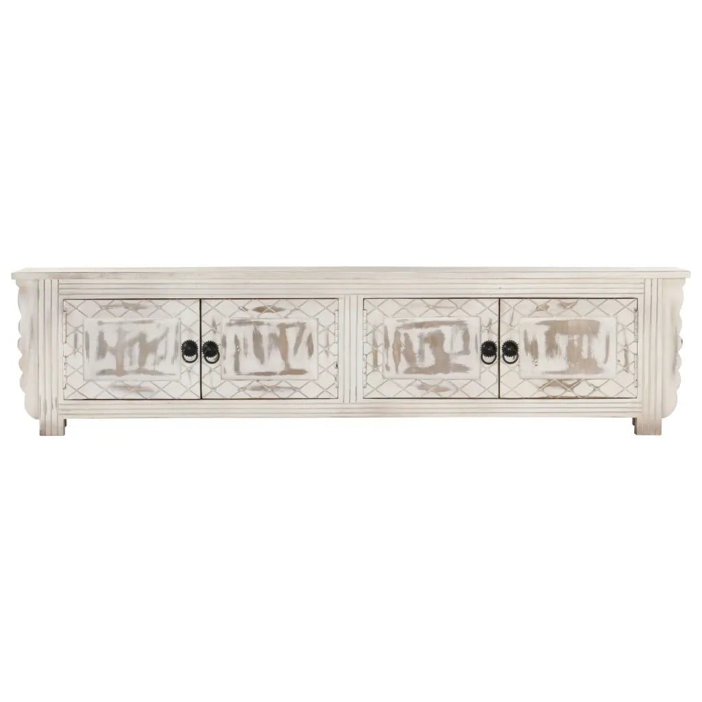 Mobile Porta TV Bianco 140x30x35 cm in Legno Massello di Mango