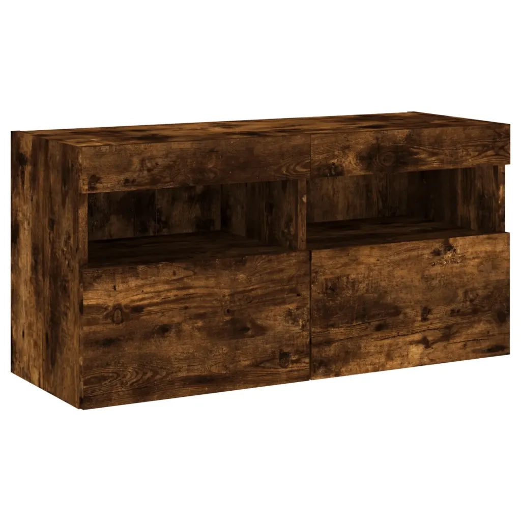 Mobile TV a Parete con Luci LED Rovere Fumo 80x30x40 cm 837205