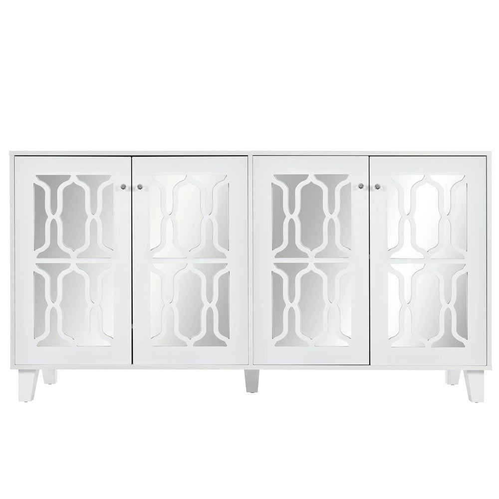 Credenza a Specchio con 4 Ante e Cristallo ¨C Xylo ¨C Bianco, 160x40x84 cm