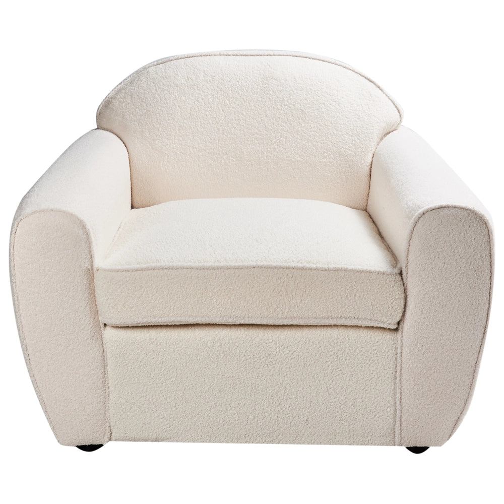 Poltrona Moderna da Soggiorno con Rivestimento in Tessuto Bouclé Beige Chiaro Schienale Imbottito e Cuscino Spesso