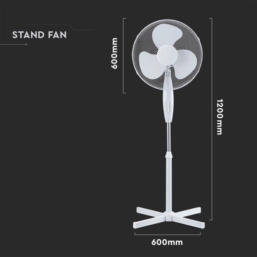 V-TAC VT-4016-3 VENTILATORE A PIANTANA 40W 3 PALE IN PLASTICA COLORE BIANCO ALTEZZA 1200MM - SKU 7922 - V-TAC