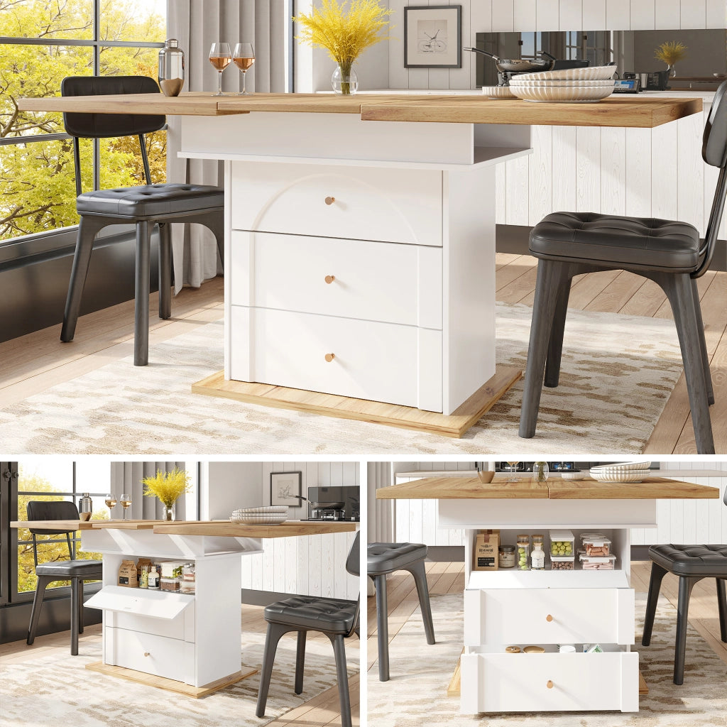 TAVOLO Allungabile 110-140x80x75 cm MDF Bianco e Naturale