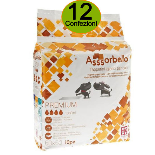 Multipack 12 confezioni assorbello tappetini igienici premium per cani cm 60x60 confezione da 10 tappetini