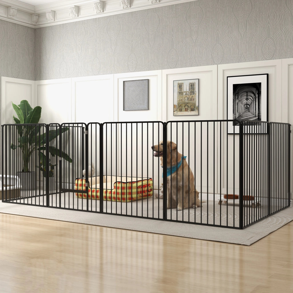Recinzione per Cani Modulare 8 Pannelli ¨C Zephmum ¨C Nero Acciaio 164x164x100 cm