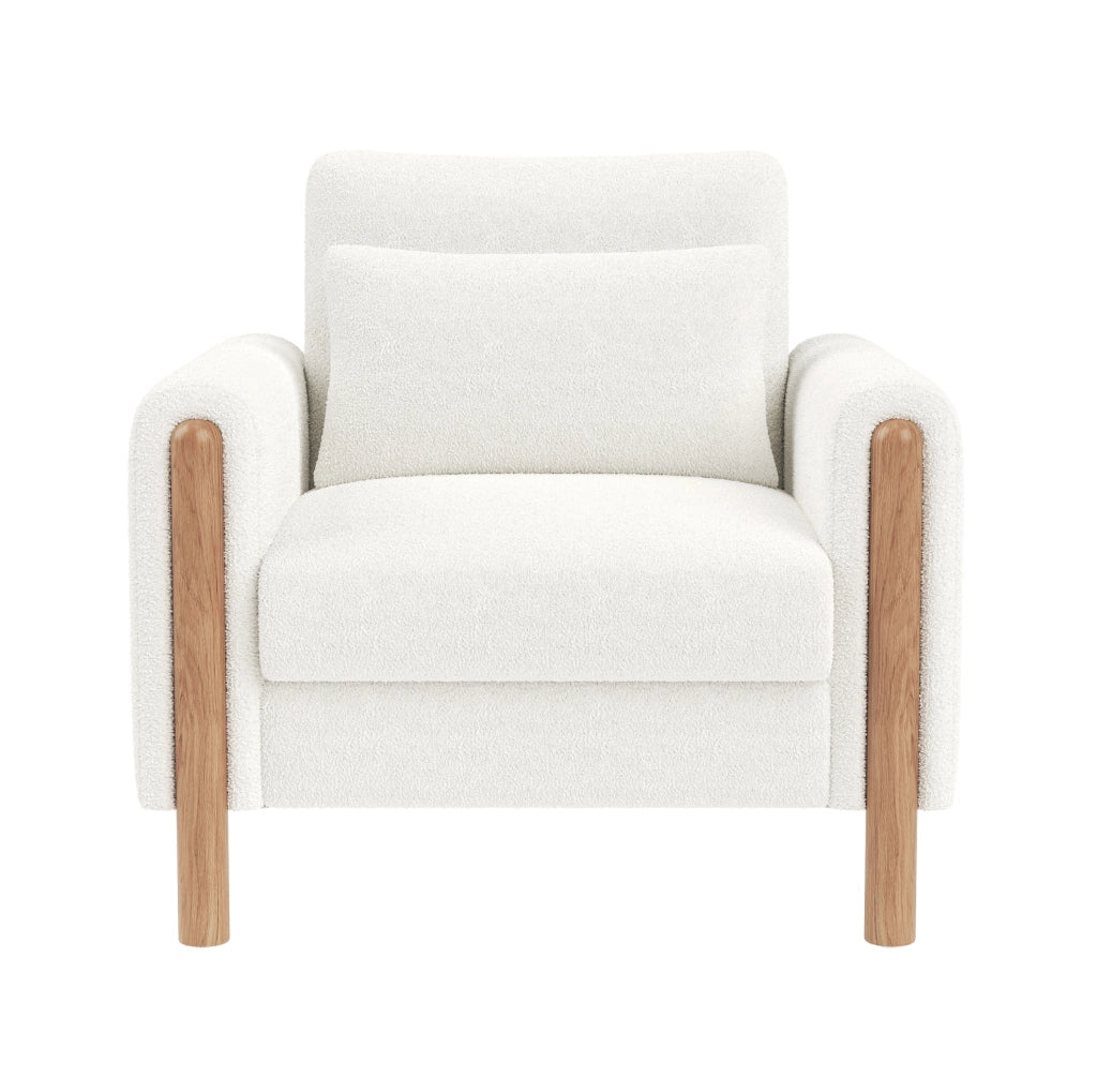 Poltrona lounge in tessuto teddy bianco con cuscini spessi