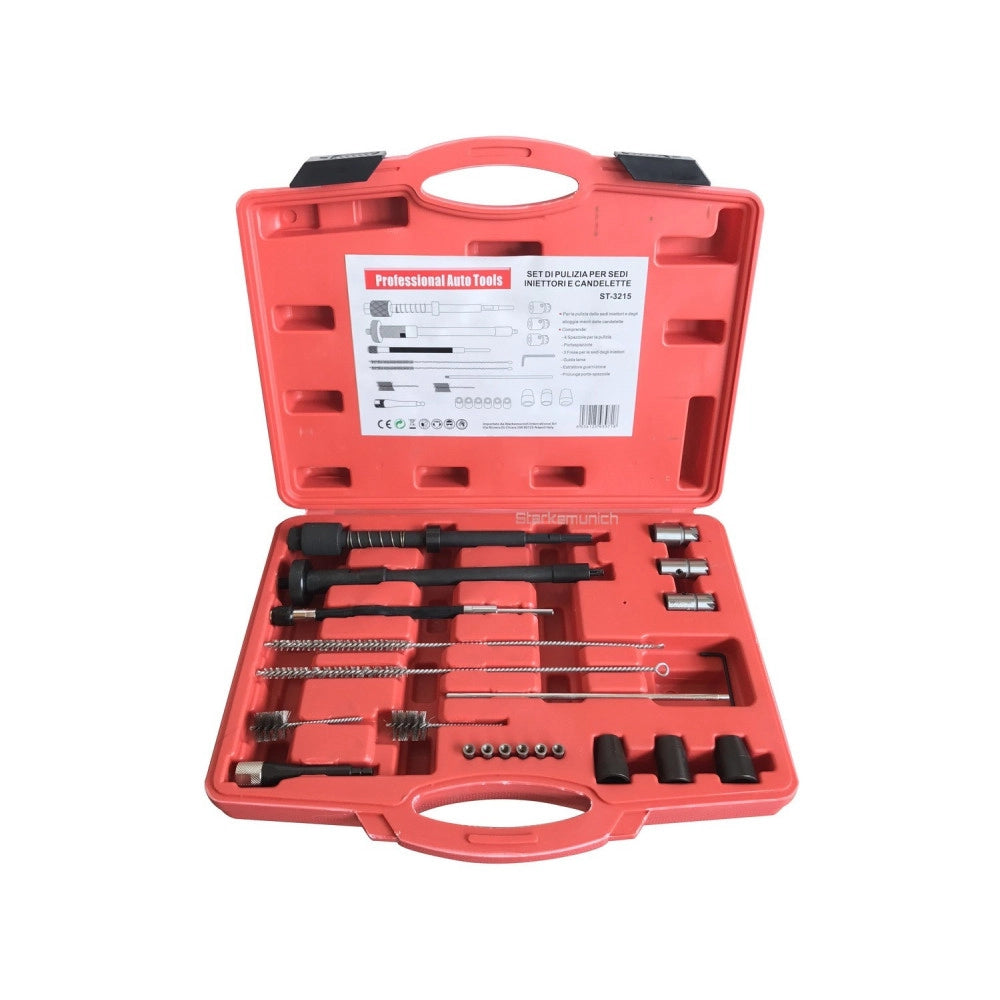 Trade Shop - Set Frese Pulizia Sede Iniettori E Sede Candelette Motori Auto 22 Pz Valigetta -