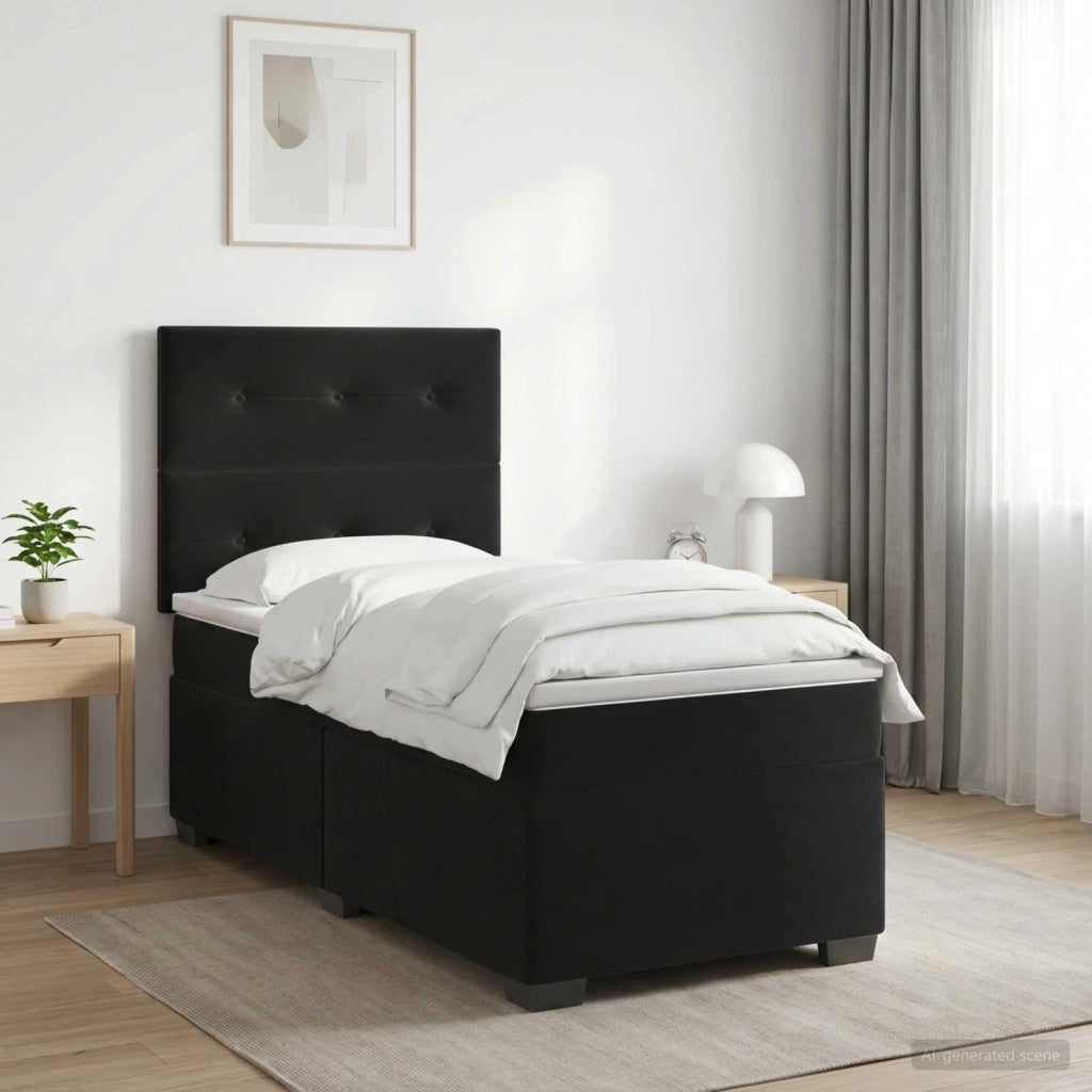 Letto box spring con materasso Nero 100 x 200 cm Velluto 3453586