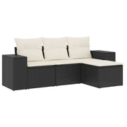 Set Divani da Giardino 4 pz | Set Salotto da Giardino con Cuscini Nero in Polyrattan