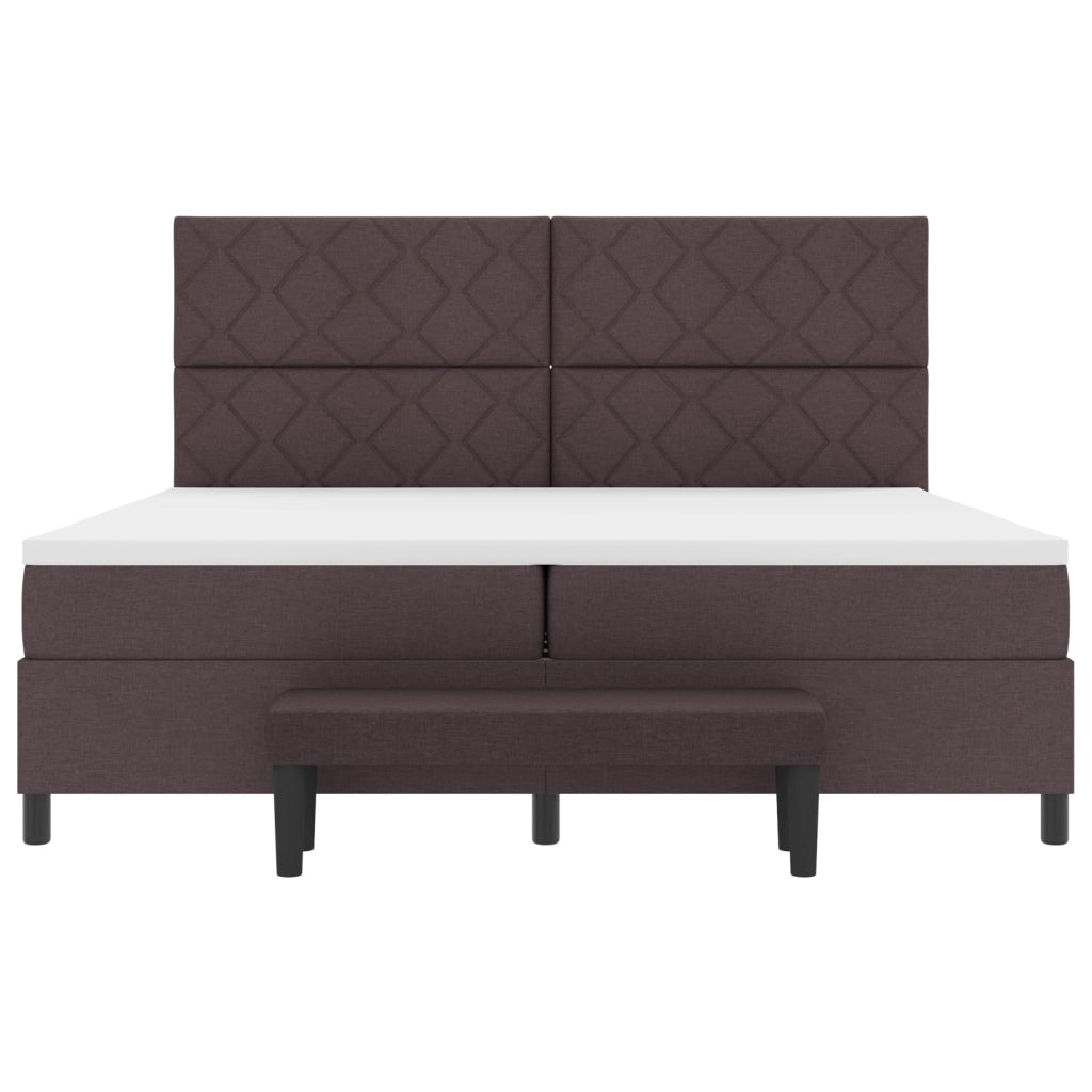 Letto con Box Spring con Materasso e Panchina Marrone Scuro 200x200 cm Tessuto