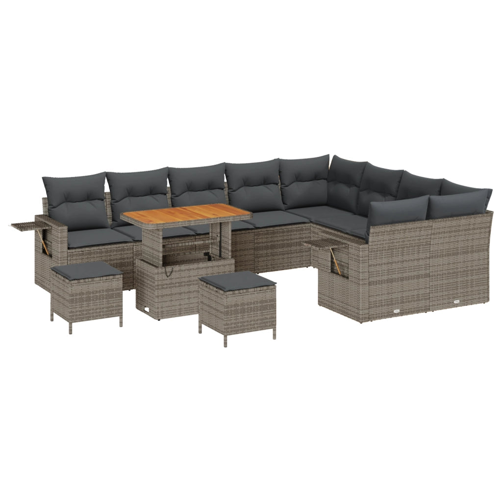 Set divano da giardino da 12 pezzi con cuscini grigi in rattan e acacia