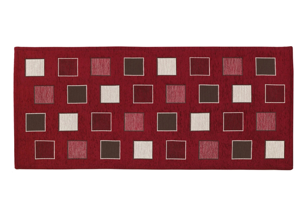 Tappeto Passatoia Runner Cucina Antiscivolo Lavabile Disegno Square Suardi - 55x140 - Rosso
