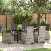 Set da Pranzo da Giardino 7 Pezzi con Cuscini Grigio in Polyrattan