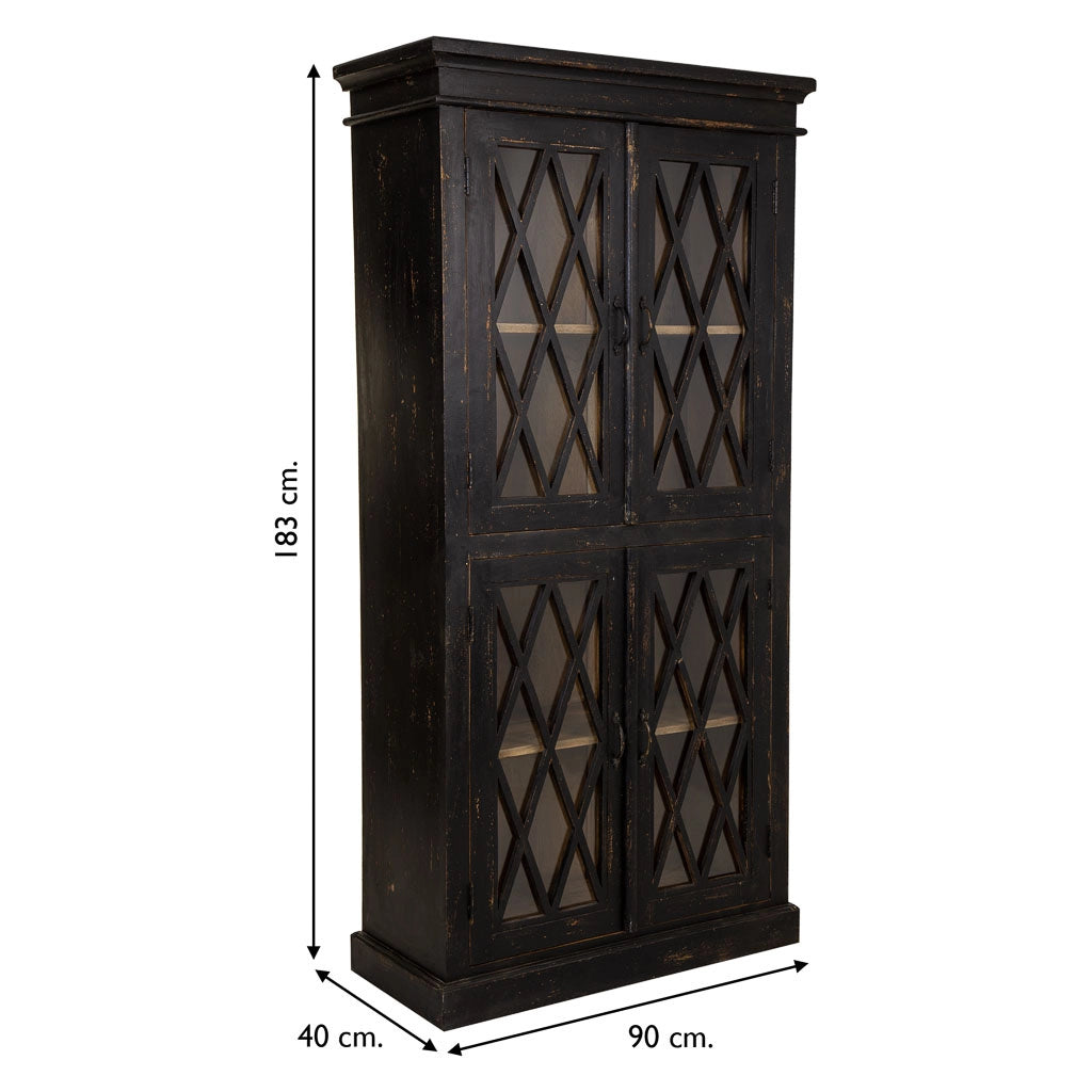 Vetrina in legno e vetro nera fatta a mano 90x40x183