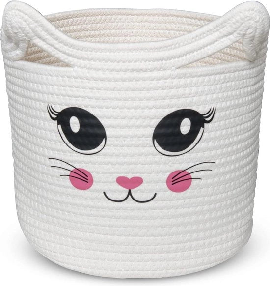 Cestino per Bambini con Gatto - Corda Tessuta - Cestino con Copertura - Organizzatori per la Sala da Pranzo - Cestino di Deposito - Cestino per Piante