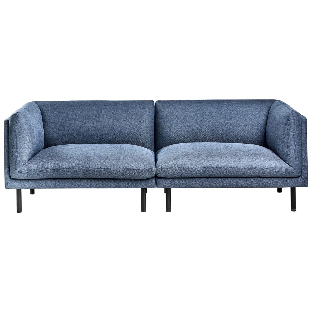 Divano a 3 posti imbottito in tessuto blu scuro legno gambe nere imbottito da salotto