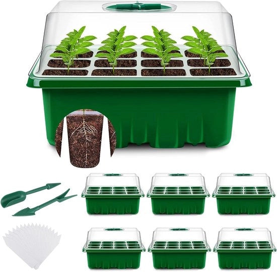 Tray di propagazione 6 pezzi 72 celle mini-broeikas kit di propagazione per iniziare le sementi con coperchio e ventilazione per piante di semina.