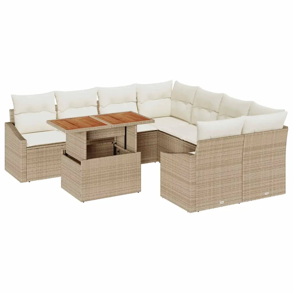 Set Divano da Giardino 9 pcs Beige Poly Rattan