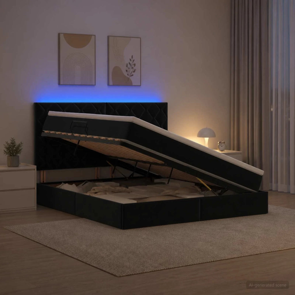Letto con contenitore LED e materasso Nero 160 x 200 cm Velluto 3460202