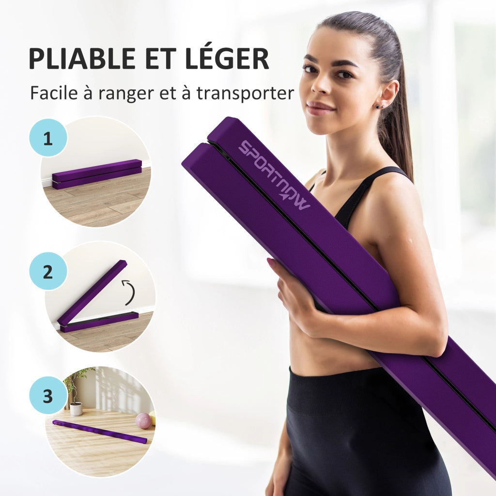 Poutre Gymnastique Pliable 210 cm en Velours Violet