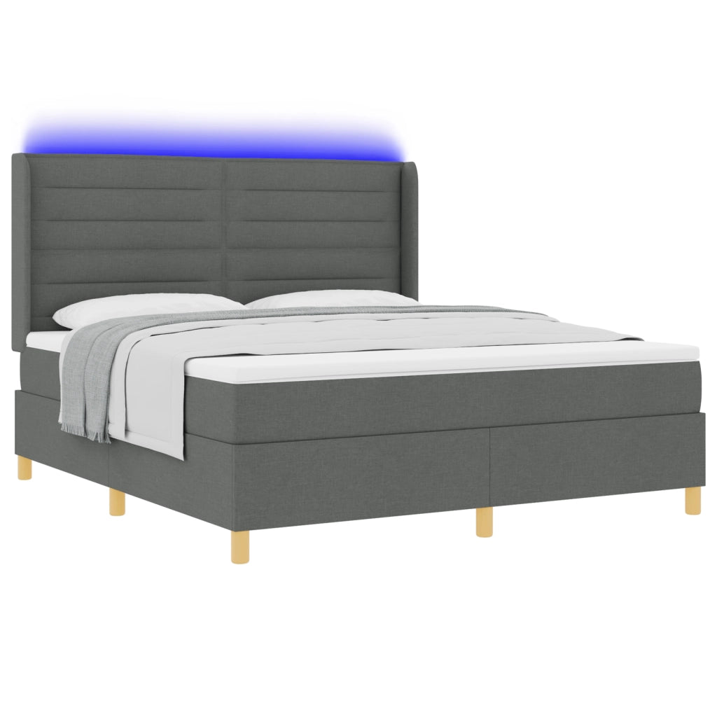 Letto a Box con Materasso e LED Grigio Scuro 180x200 cm in Tessuto
