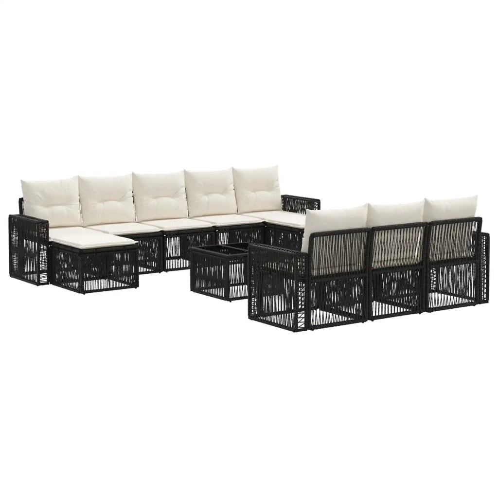 Set Divano da Giardino 11 pcs Nero e Bianco Crema polyrattan