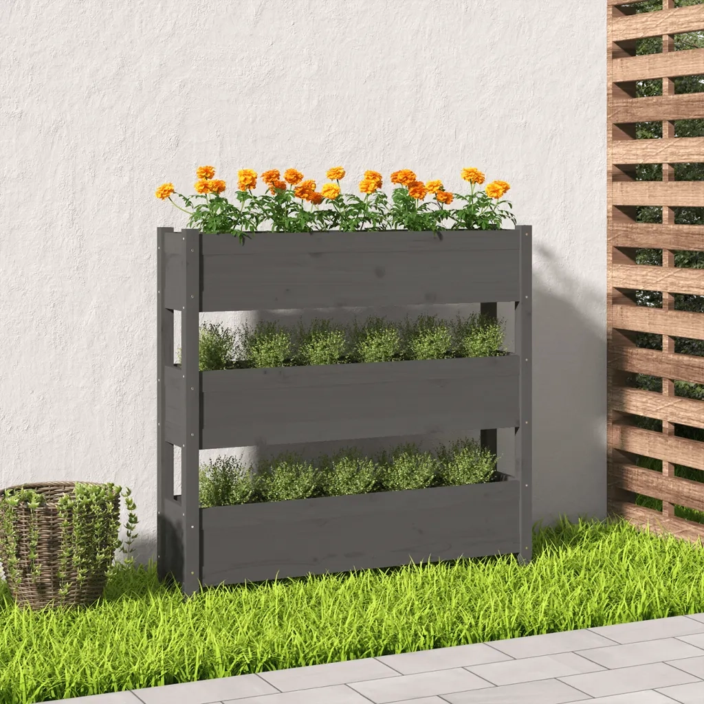 Fioriera | Cassetta per fiori | Vaso Grigia 112x25x104,5 cm in Legno Massello di Pino