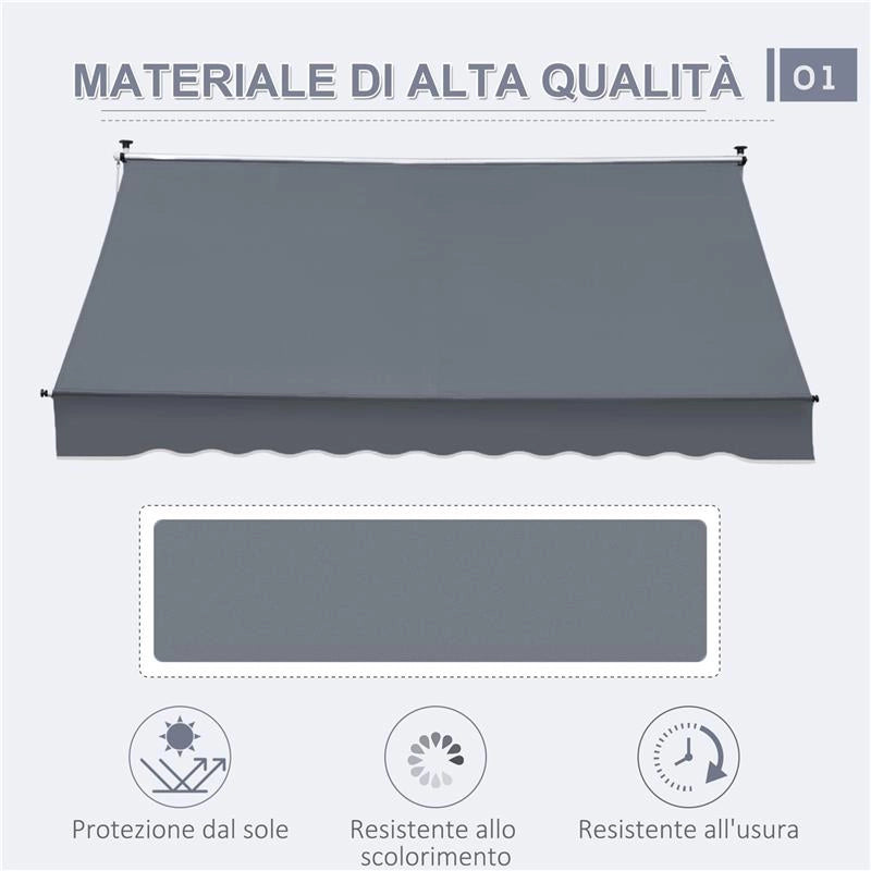 TENDA DA SOLE A BRACCI AVVOLGIBILE CON MANOVELLA E STRUTTURA TELESCOPICA 4X1.2M GRIGIO