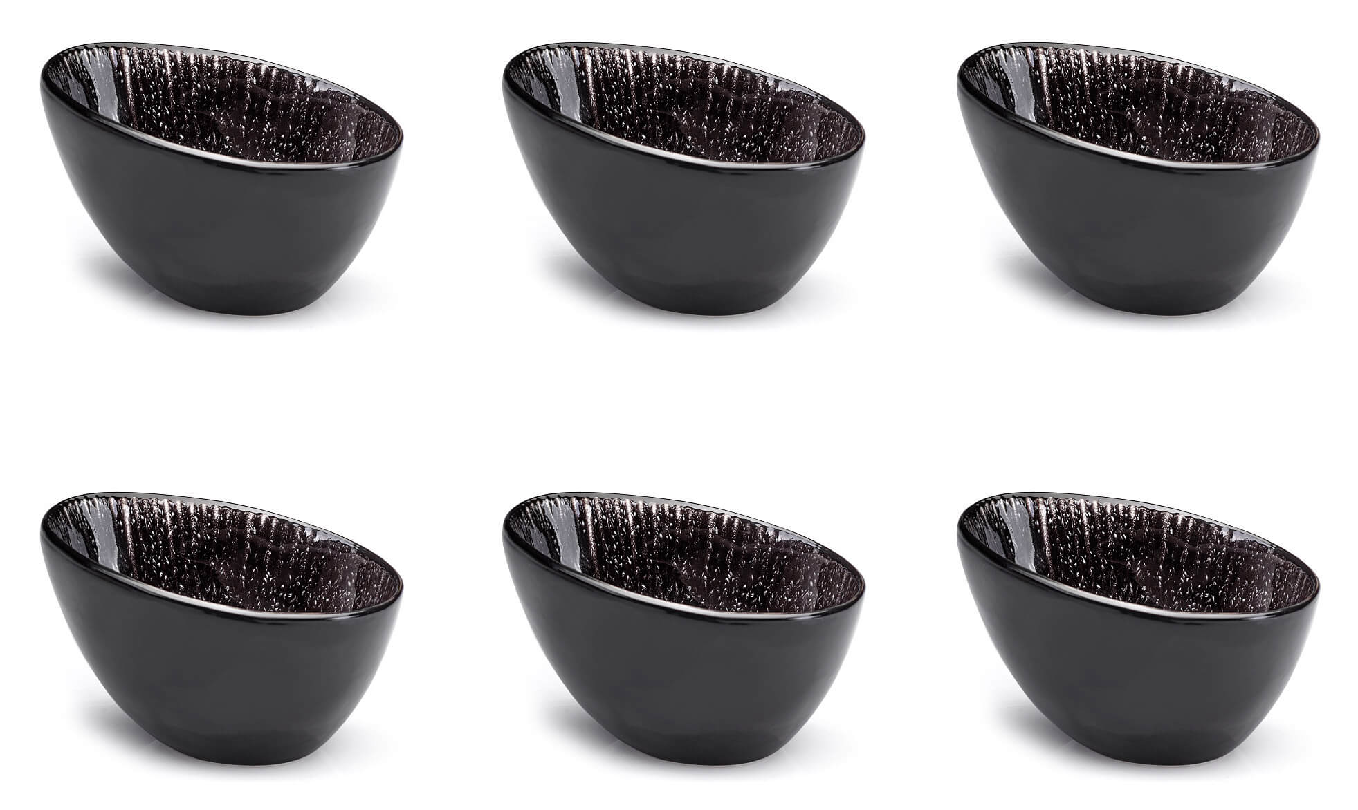 Set 6 Coppette Oblique 10,5x7,5x6 cm in Gres Kaleidos Sirius Nere