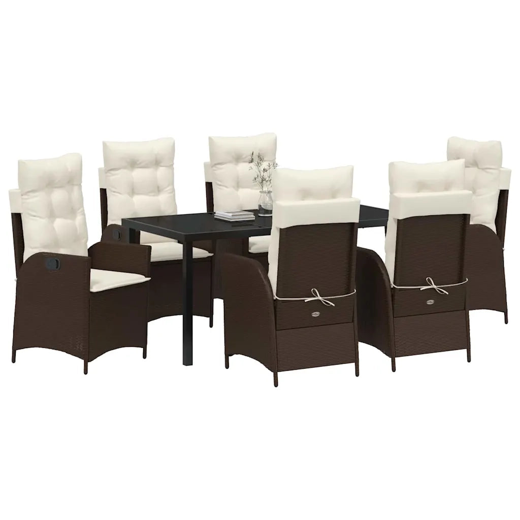 Set da Pranzo per Giardino con cuscino 7 pcs Marrone polyrattan 3380495